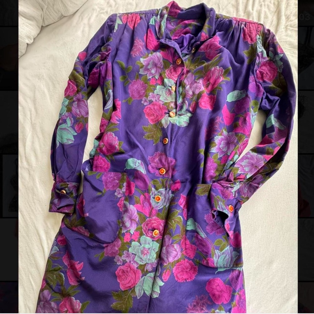 1980s Vintage Shift Dress Purple Floral